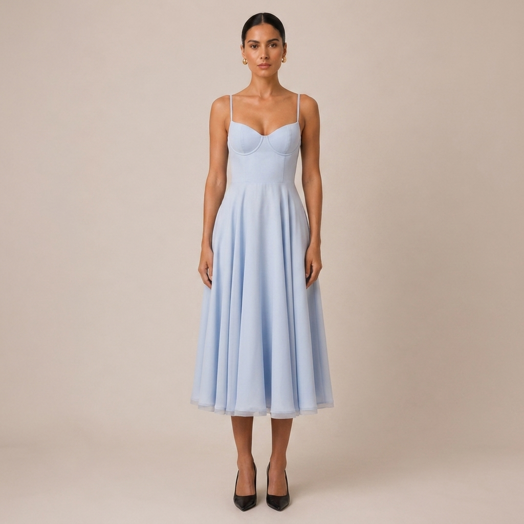 Midi Dress with Sweetheart Neckline for Wedding Guest 6
