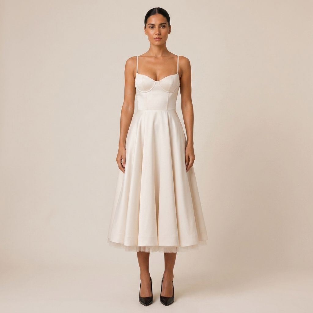 Midi Dress with Sweetheart Neckline for Wedding Guest 7