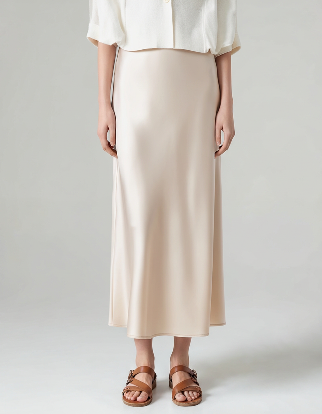 Women’s Satin Maxi Skirt – Elegant High-Waist Slip Skirt-Skirts-Beige-S-Nausin