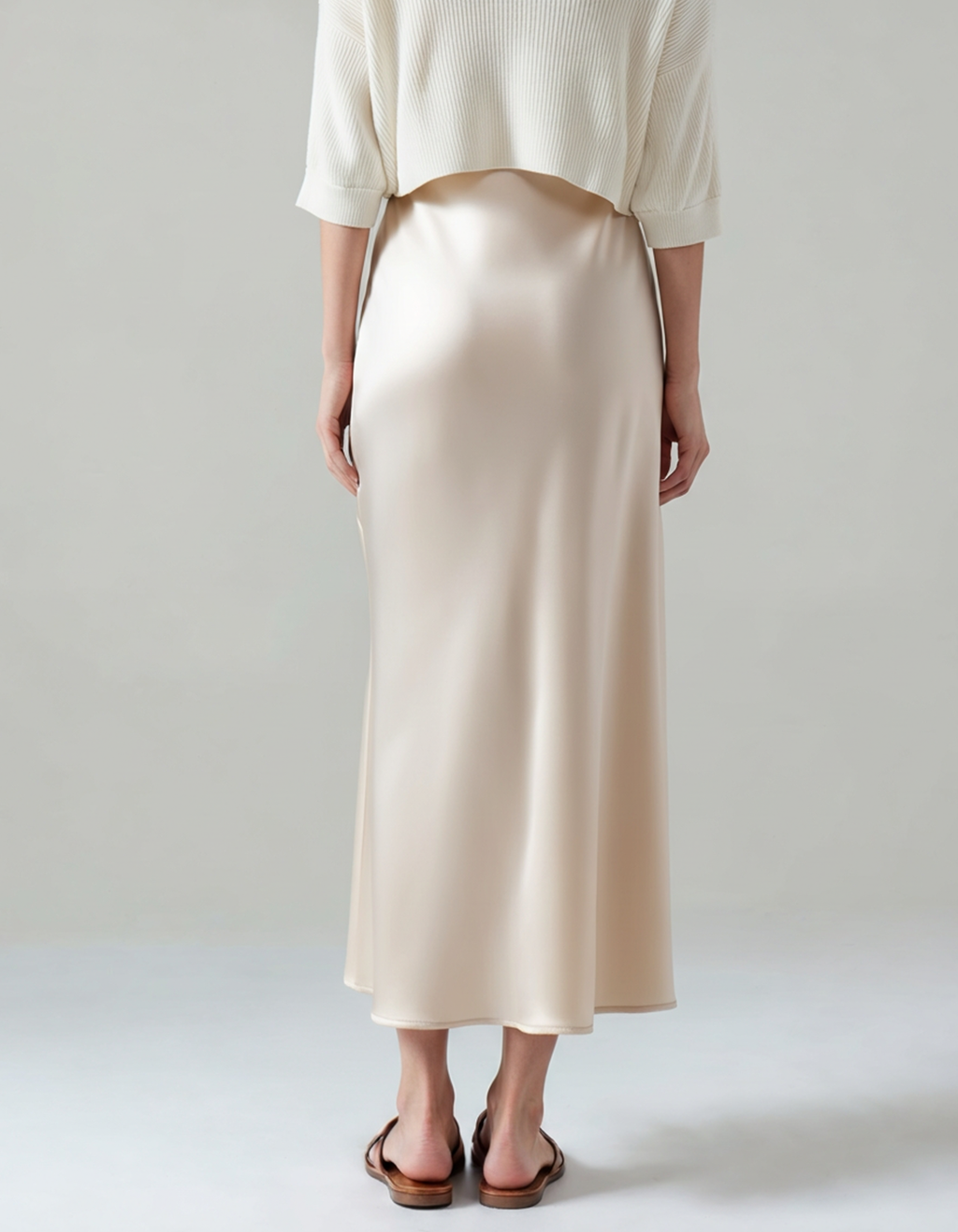 Women’s Satin Maxi Skirt – Elegant High-Waist Slip Skirt-Skirts-Beige-S-Nausin