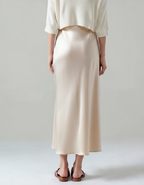 Women’s Satin Maxi Skirt – Elegant High-Waist Slip Skirt-Skirts-Beige-S-Nausin