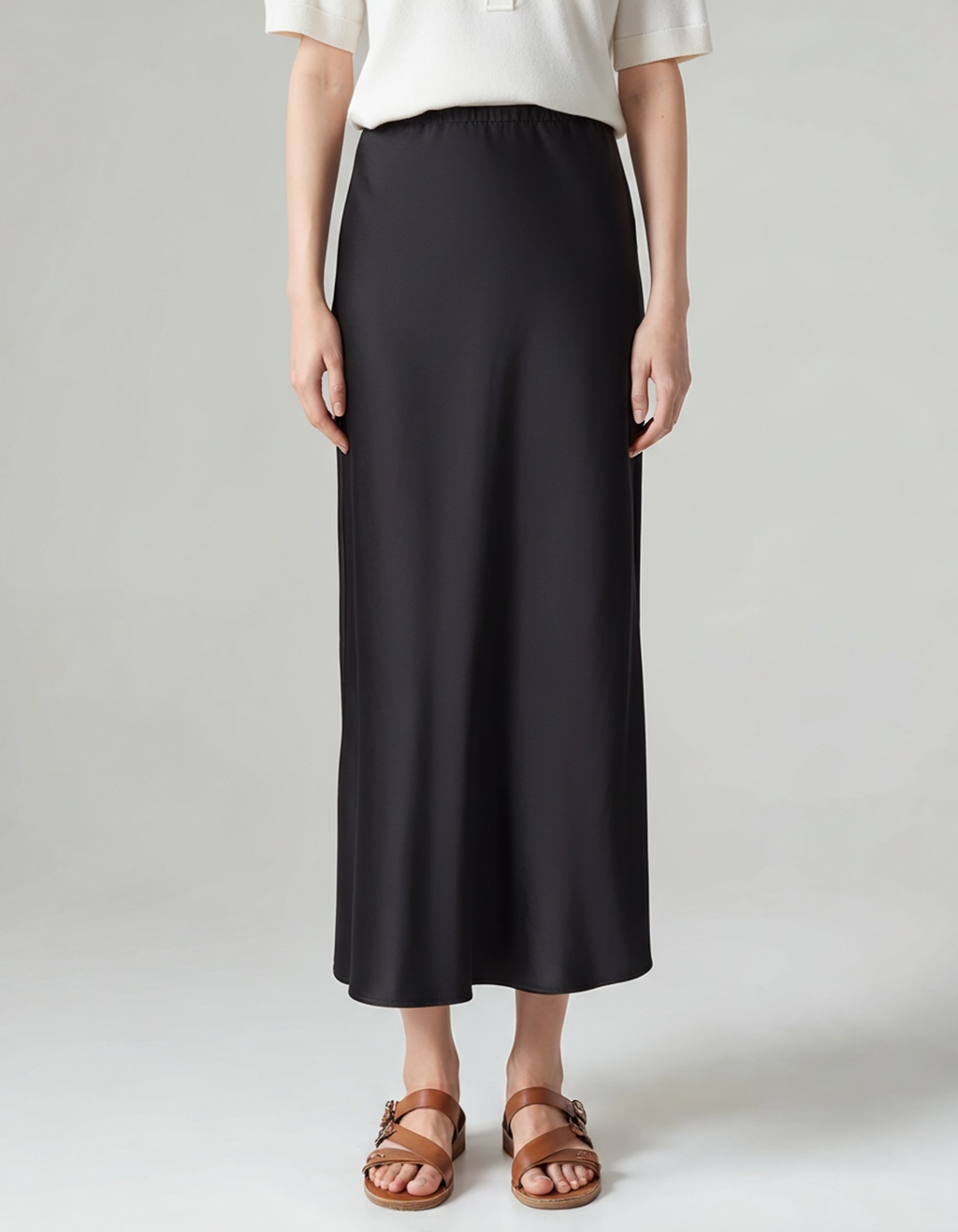 Women’s Black Satin Maxi Skirt – Elegant High-Waist Slip Skirt-Skirts-Black-S-Nausin