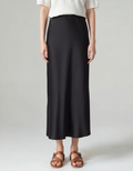 Women’s Black Satin Maxi Skirt – Elegant High-Waist Slip Skirt-Skirts-Black-S-Nausin