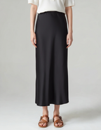 Women’s Black Satin Maxi Skirt – Elegant High-Waist Slip Skirt-Skirts-Black-S-Nausin