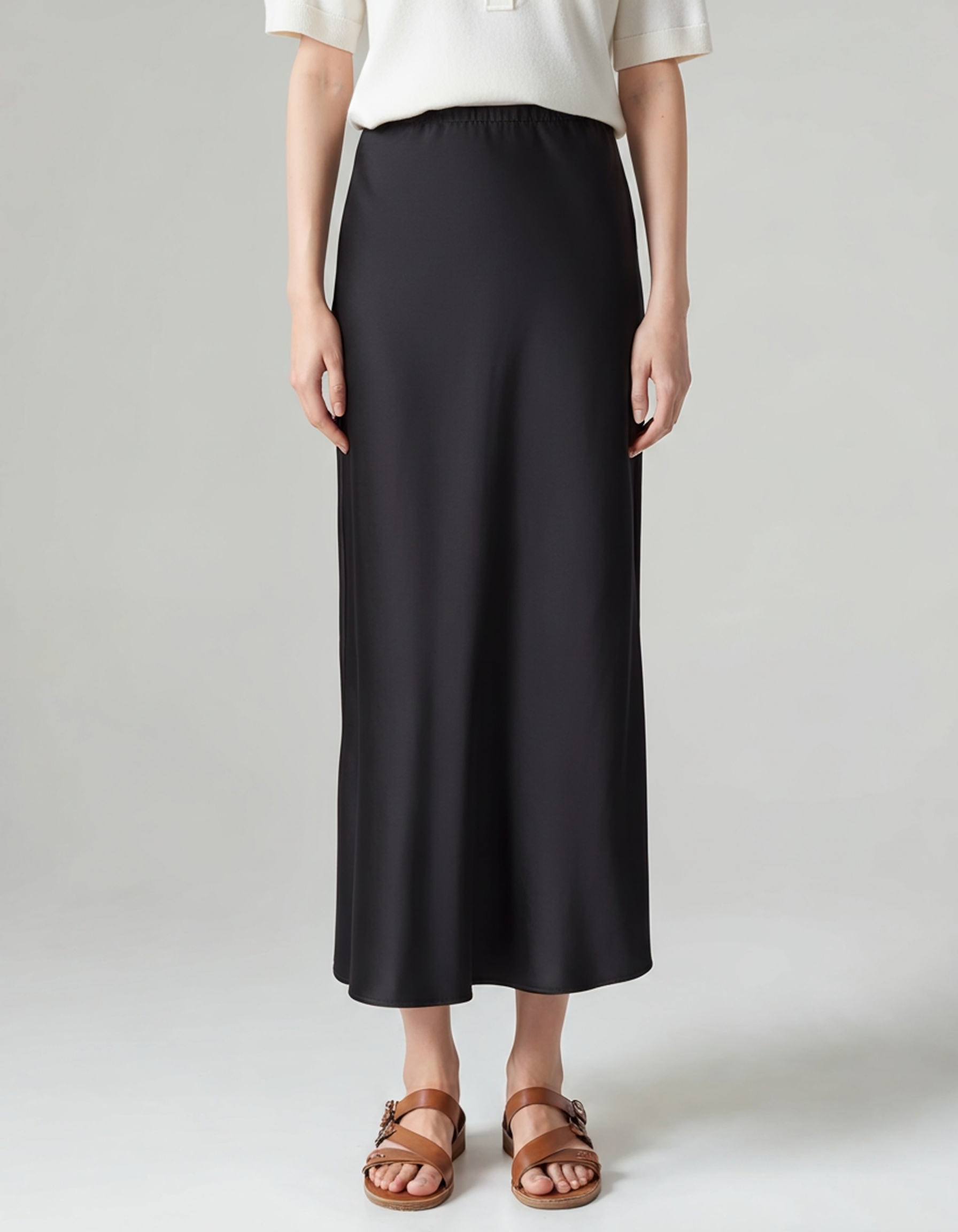 Women’s Black Satin Maxi Skirt – Elegant High-Waist Slip Skirt-Skirts-Black-S-Nausin