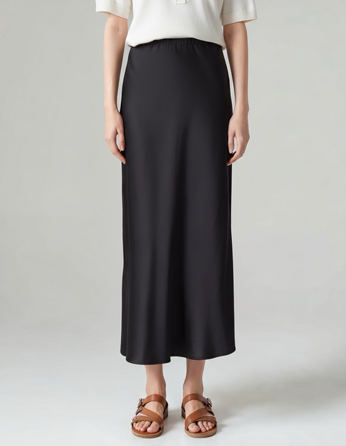 Women’s Black Satin Maxi Skirt – Elegant High-Waist Slip Skirt-Skirts-Black-S-Nausin