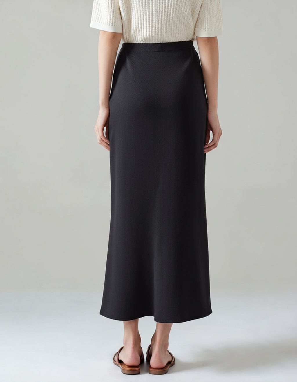 Women’s Black Satin Maxi Skirt – Elegant High-Waist Slip Skirt-Skirts-Black-S-Nausin