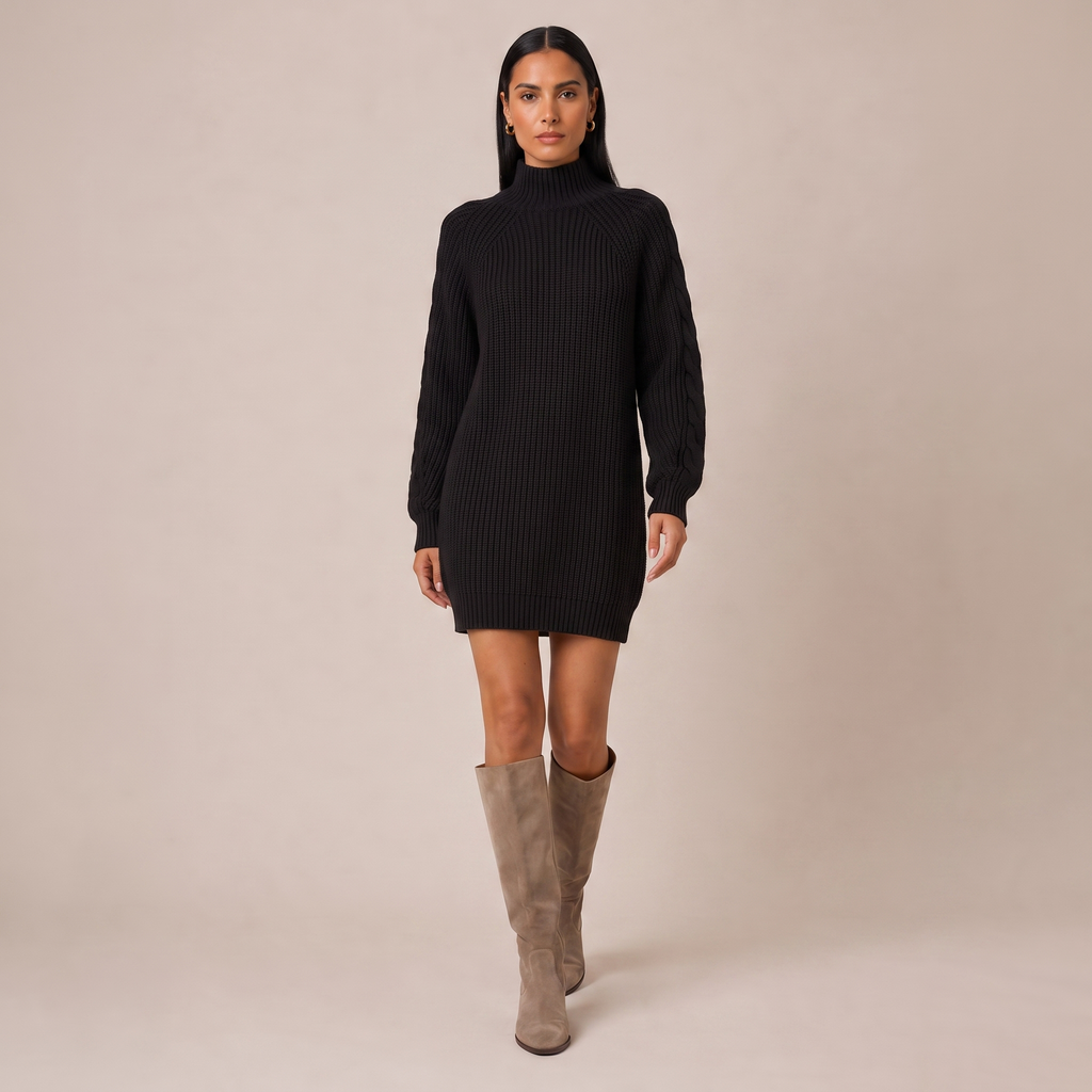 Oversized High Neck Jumper Midi Dress in Knit Blend 0