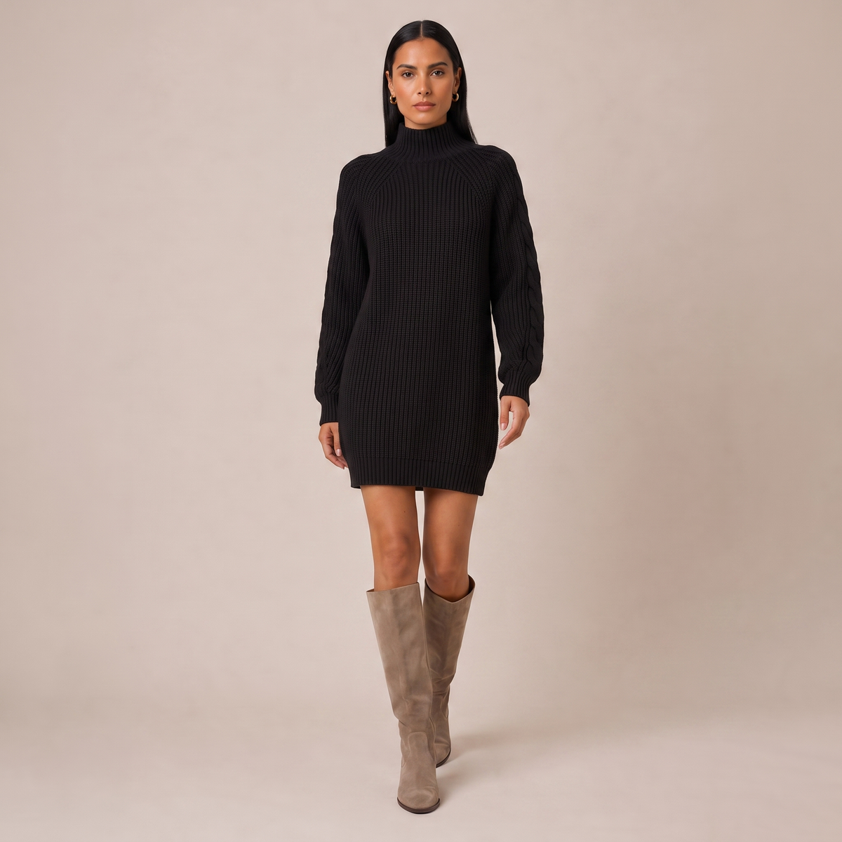 Oversized High Neck Jumper Midi Dress in Knit Blend 0