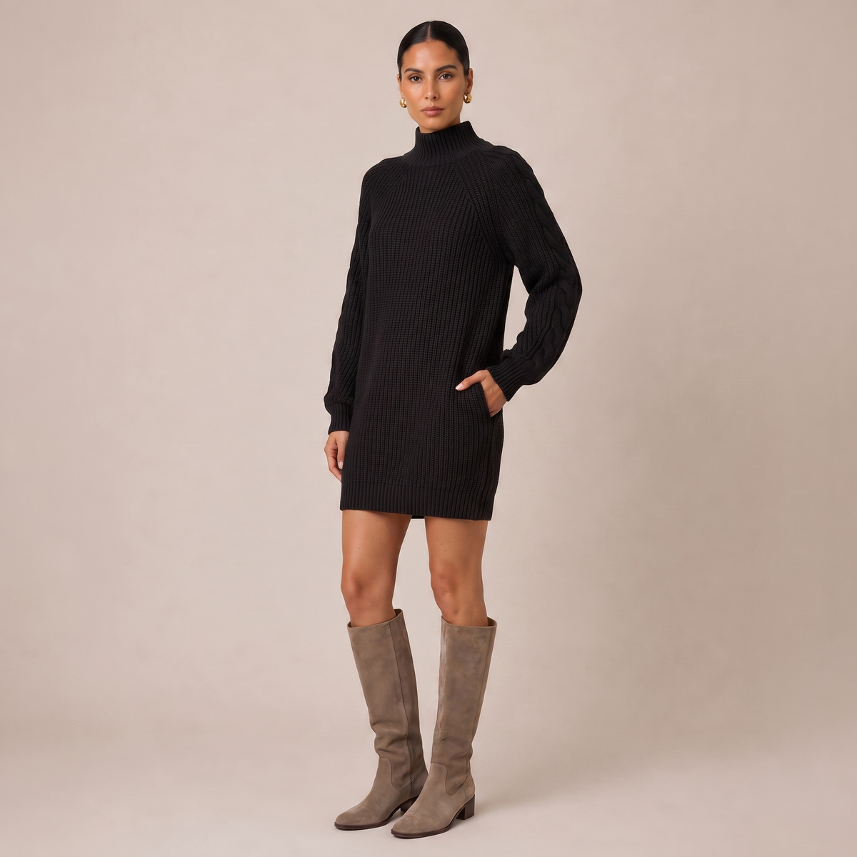 Oversized High Neck Jumper Midi Dress in Knit Blend 1