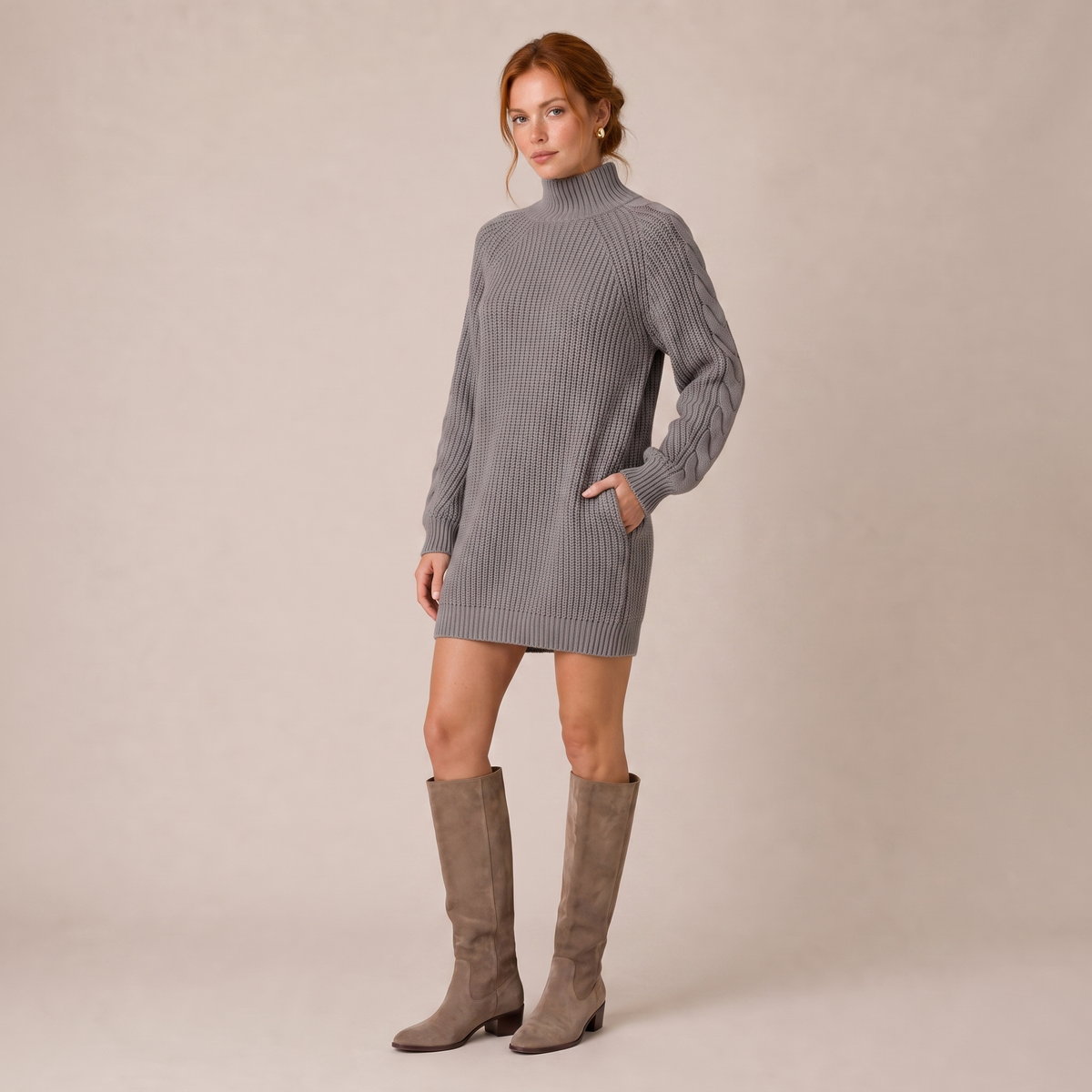 Oversized High Neck Jumper Midi Dress in Knit Blend 10
