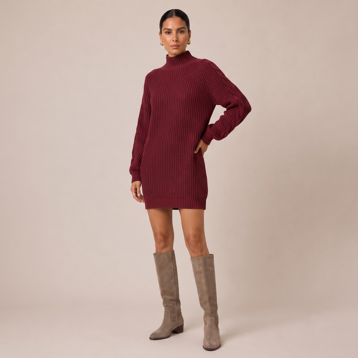 Oversized High Neck Jumper Midi Dress in Knit Blend 2