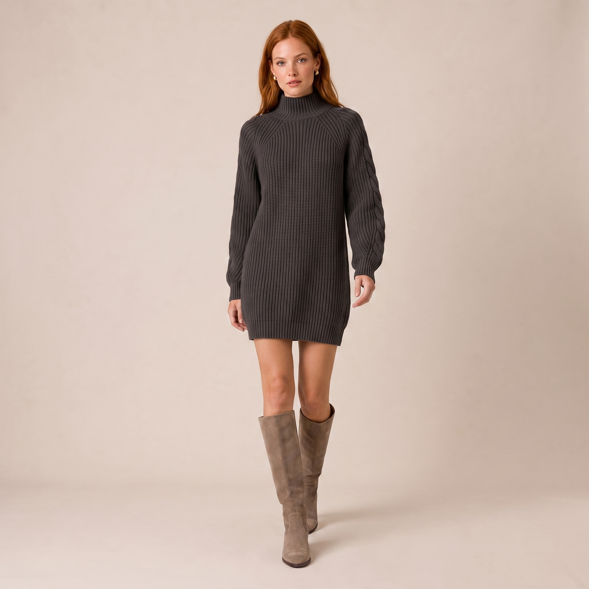 Oversized High Neck Jumper Midi Dress in Knit Blend 4