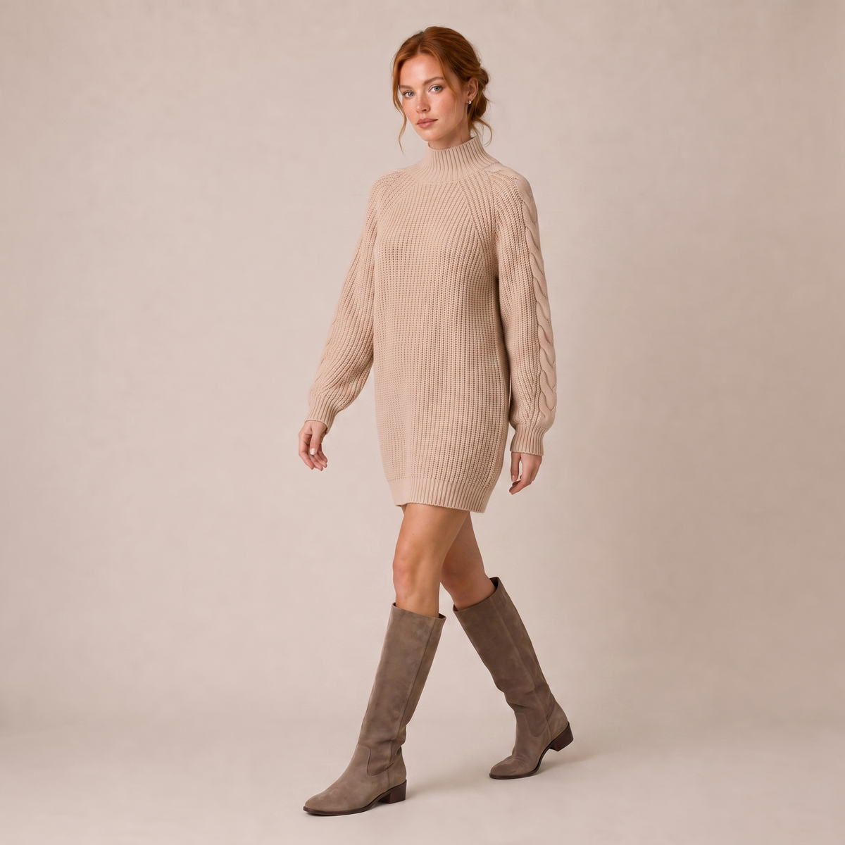 Oversized High Neck Jumper Midi Dress in Knit Blend 6