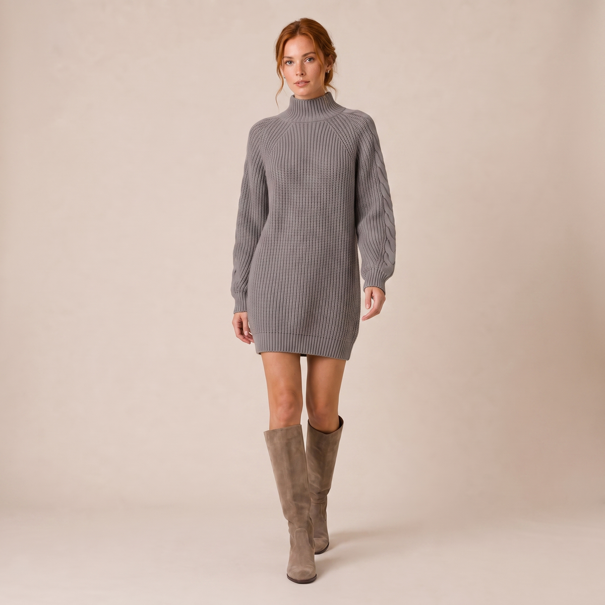 Oversized High Neck Jumper Midi Dress in Knit Blend 9