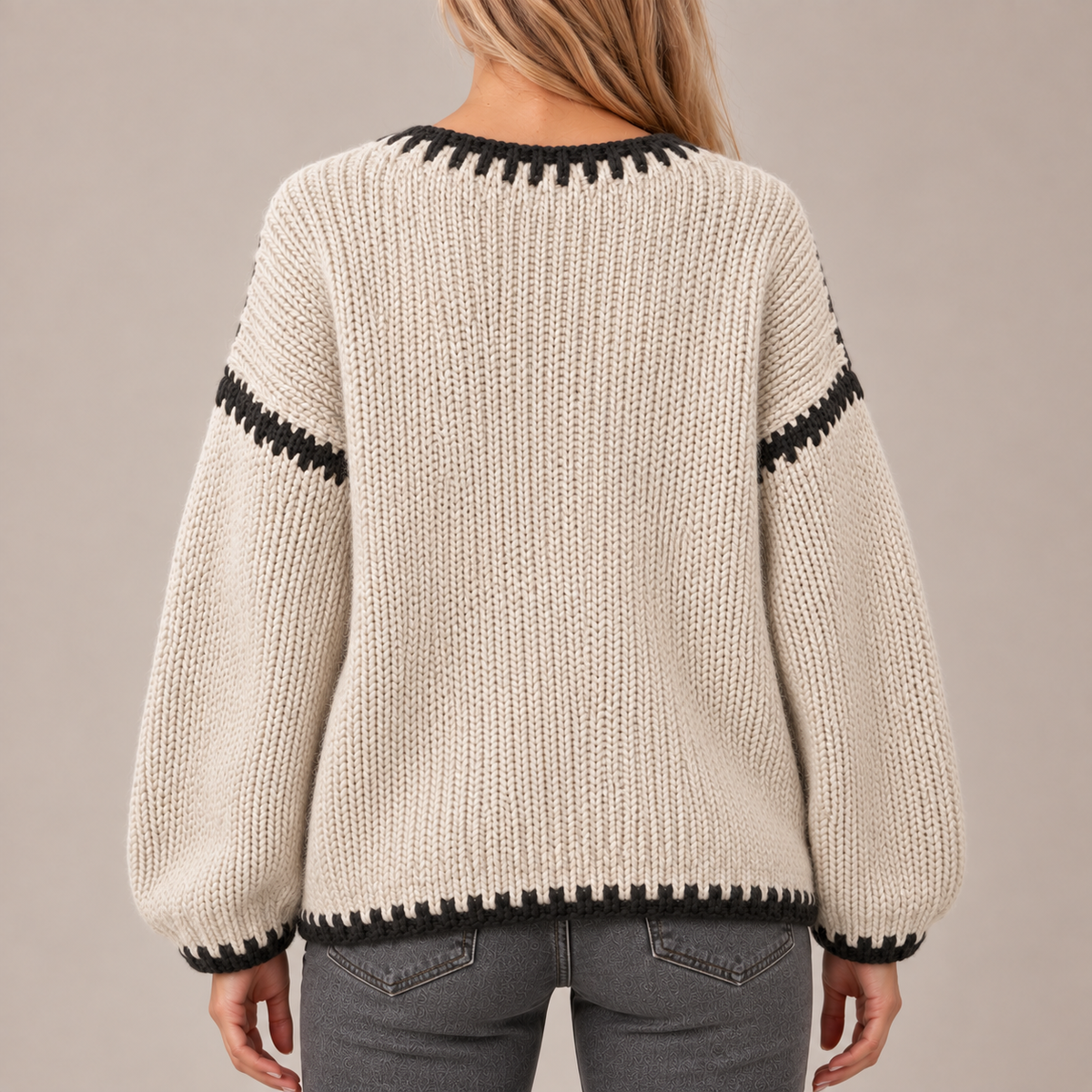 Oversized Jumper Women Chunky Knit Contrast Stitch 1
