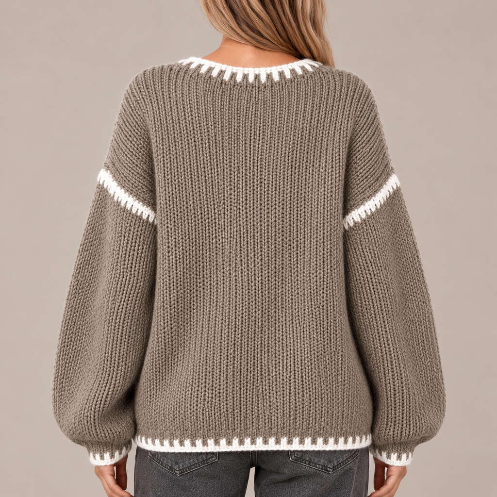 Oversized Jumper Women Chunky Knit Contrast Stitch 3