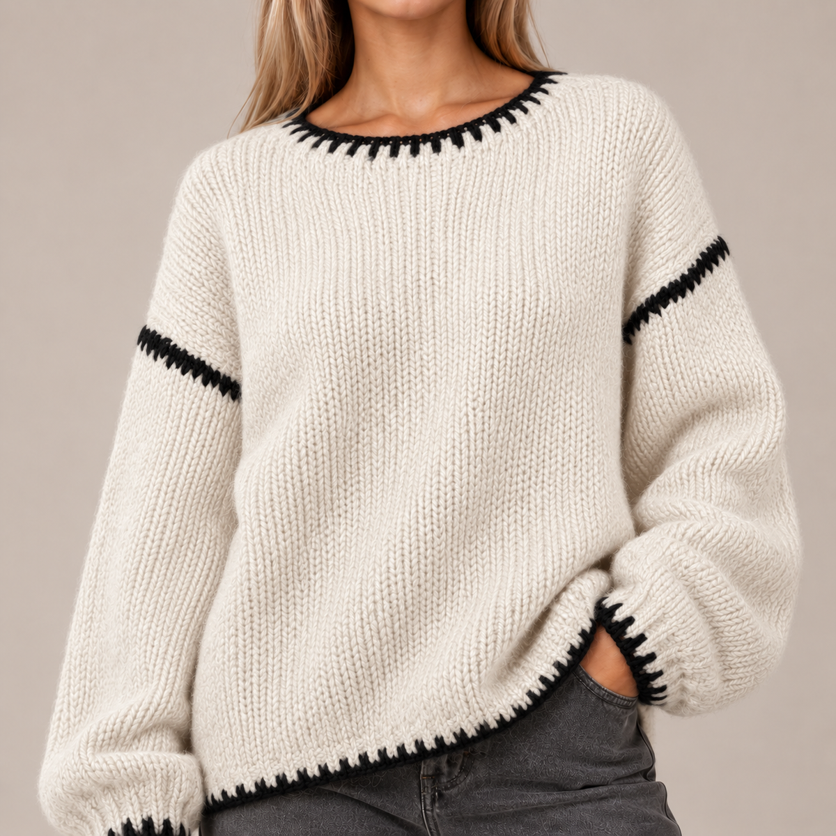 Oversized Jumper Women Chunky Knit Contrast Stitch 4