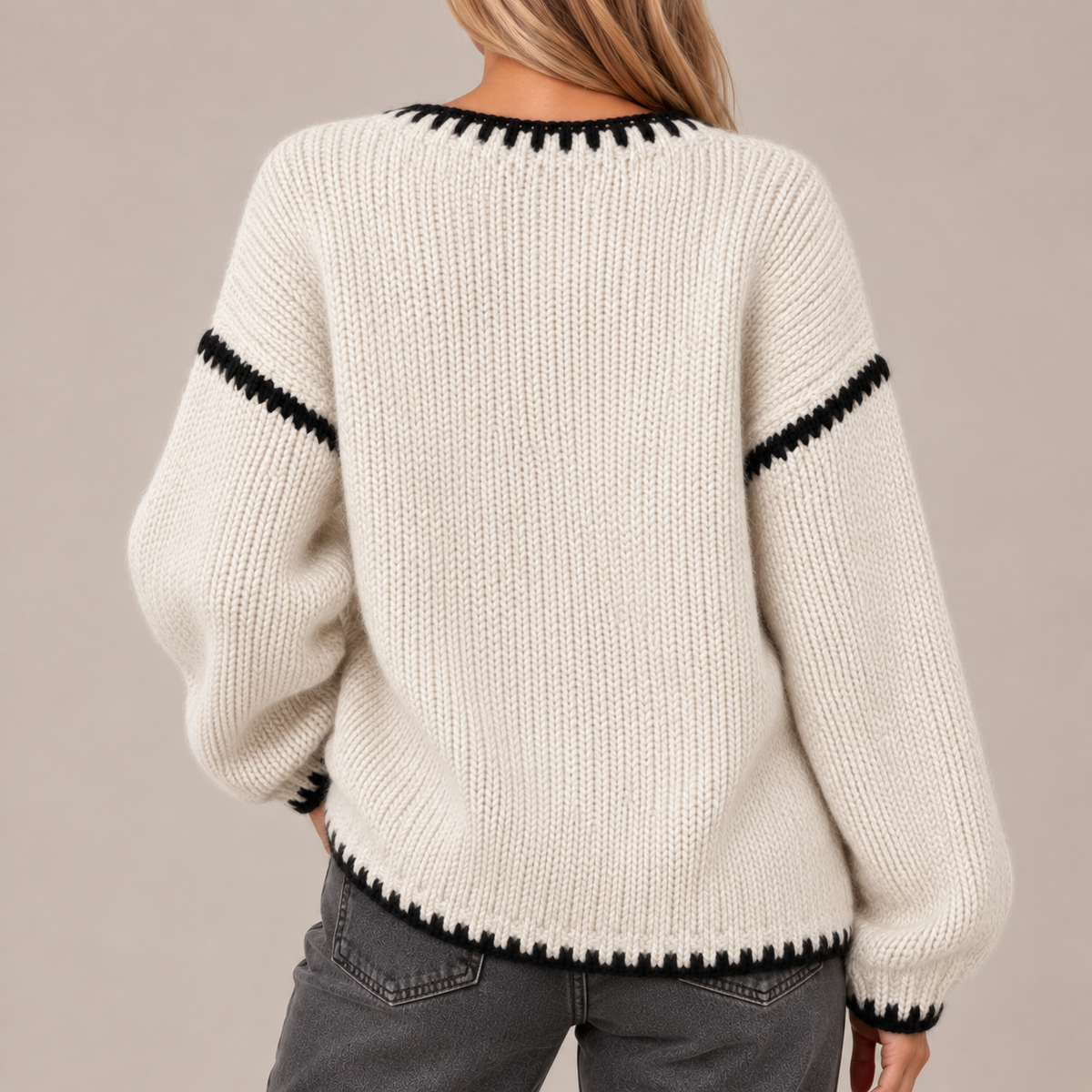 Oversized Jumper Women Chunky Knit Contrast Stitch 5