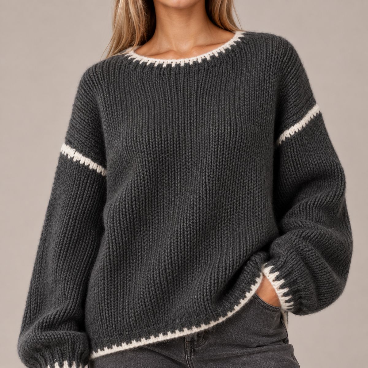 Oversized Jumper Women Chunky Knit Contrast Stitch 6
