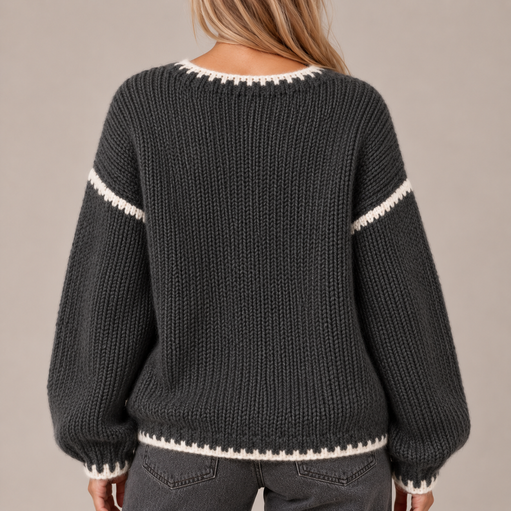 Oversized Jumper Women Chunky Knit Contrast Stitch 7