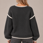 Oversized Jumper Women Chunky Knit Contrast Stitch 7