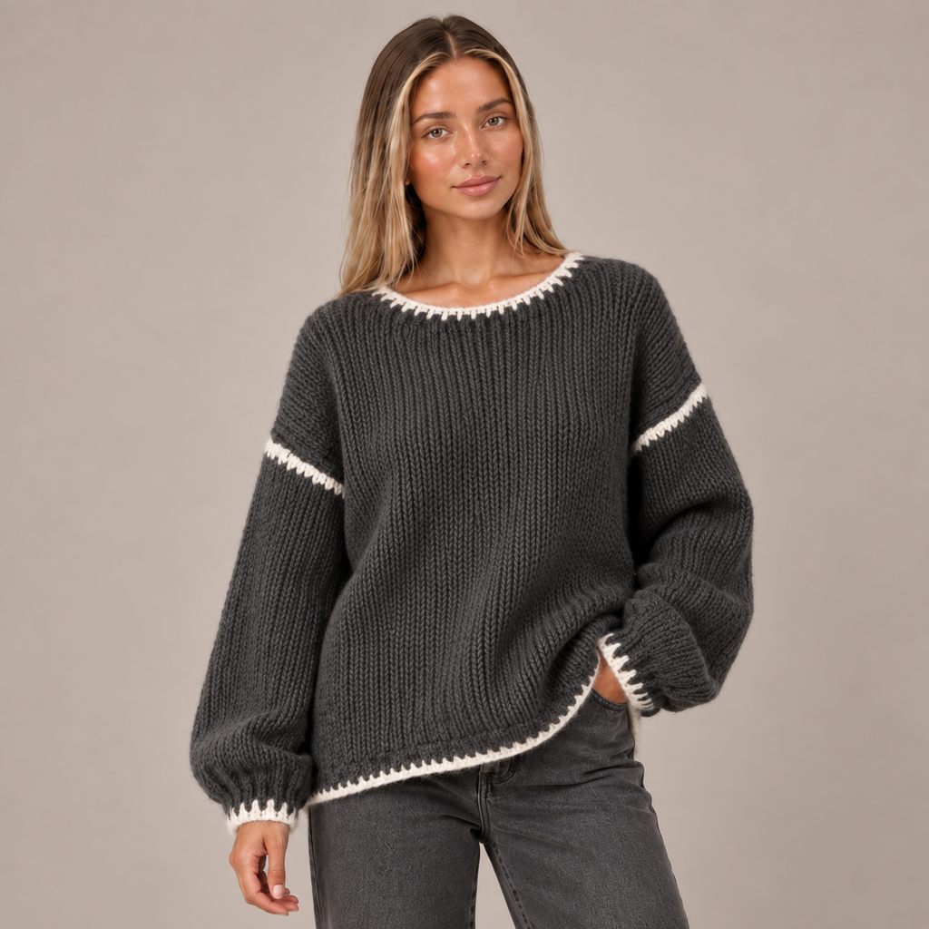 Oversized Jumper Women Chunky Knit Contrast Stitch 8