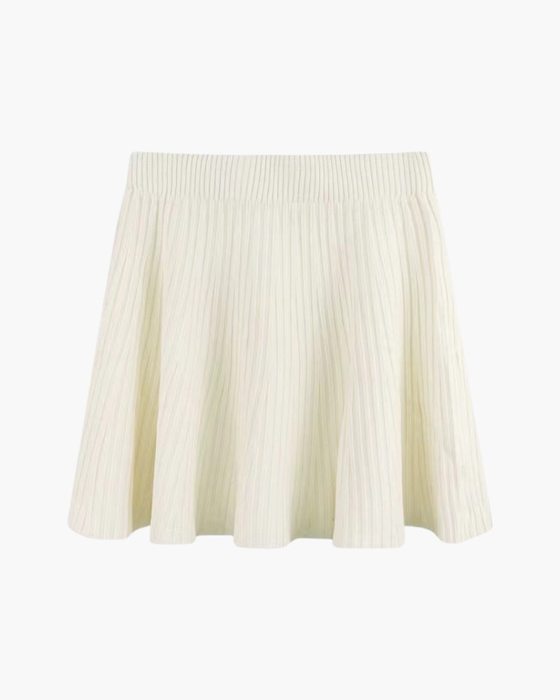 Women’s Pleated Mini Skirt – Elegant A-Line Knit Skater Skirt-Skirts-Ivory-One size-Nausin