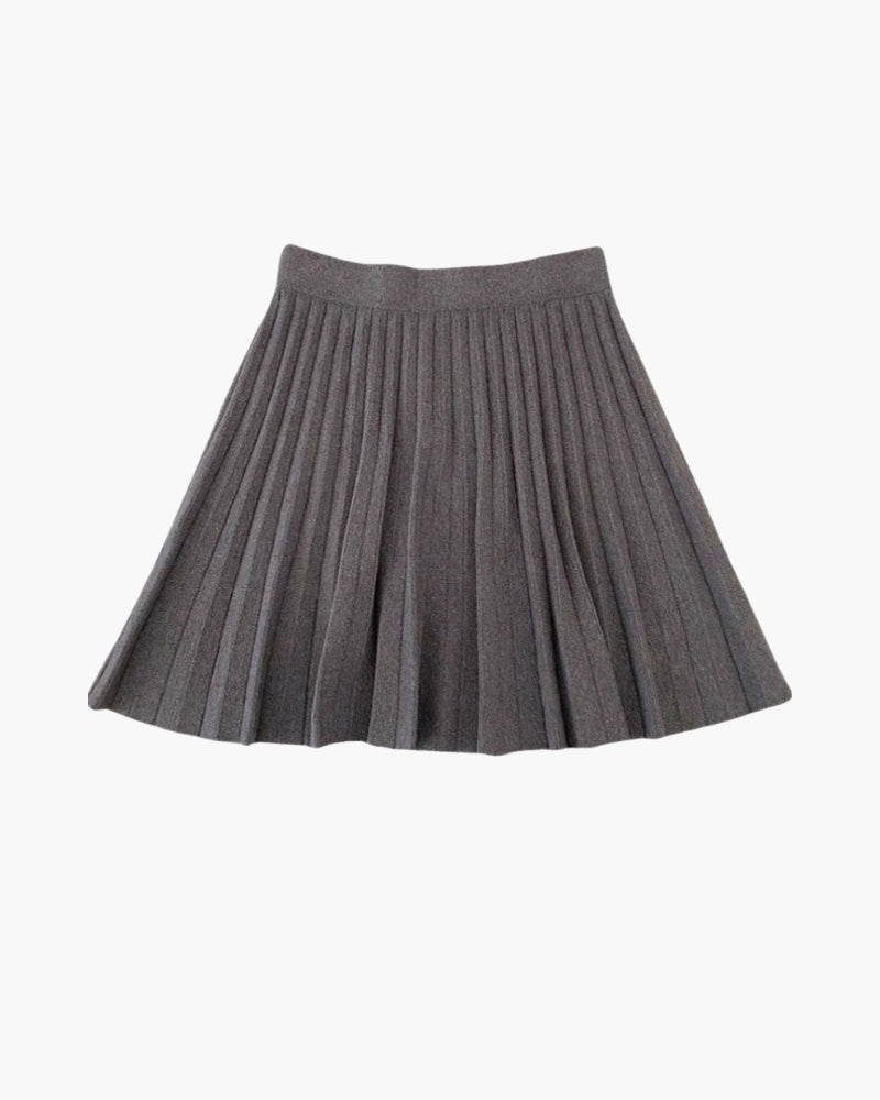 Women’s Pleated Mini Skirt – Elegant A-Line Knit Skater Skirt-Skirts-Gray-One size-Nausin