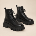 Platform Ankle Boots Chunky Lace Up Combat Style in Faux Leather 0