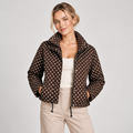 Polka Dot Jacket Women Cropped High Neck Zip Up Drawstring Hem 0