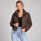 Polka Dot Jacket Women Cropped High Neck Zip Up Drawstring Hem 2