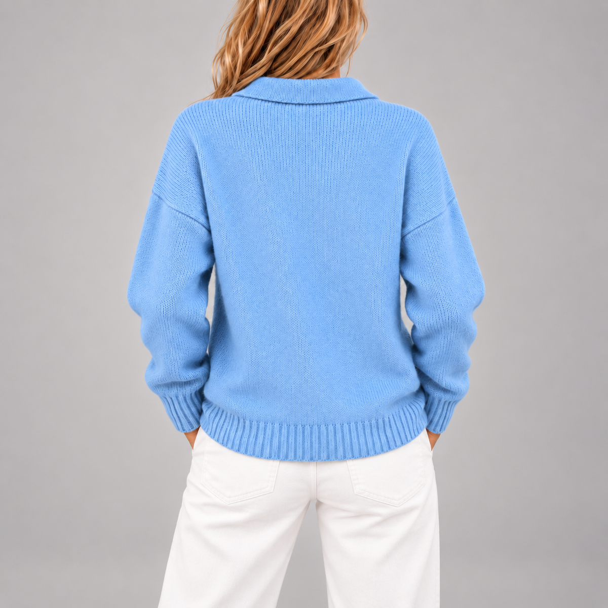 Polo Collar Jumper Women Half Button Relaxed Fit Soft Knit 1