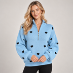 Quarter Zip Jumper Women Heart Pattern Knit High Neck 0