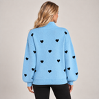 Quarter Zip Jumper Women Heart Pattern Knit High Neck 3