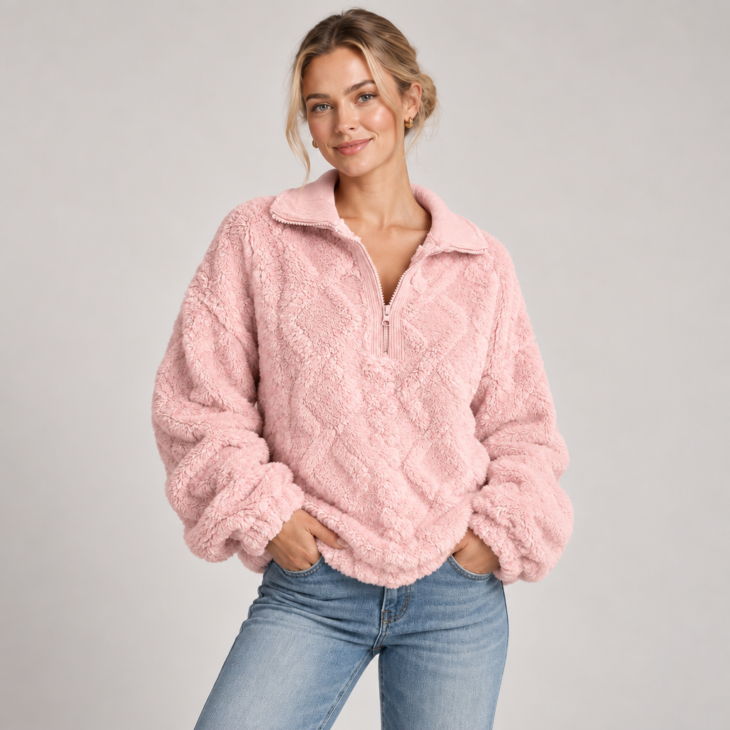 Quarter Zip Jumper Women Textured Fleece Relaxed Fit 0