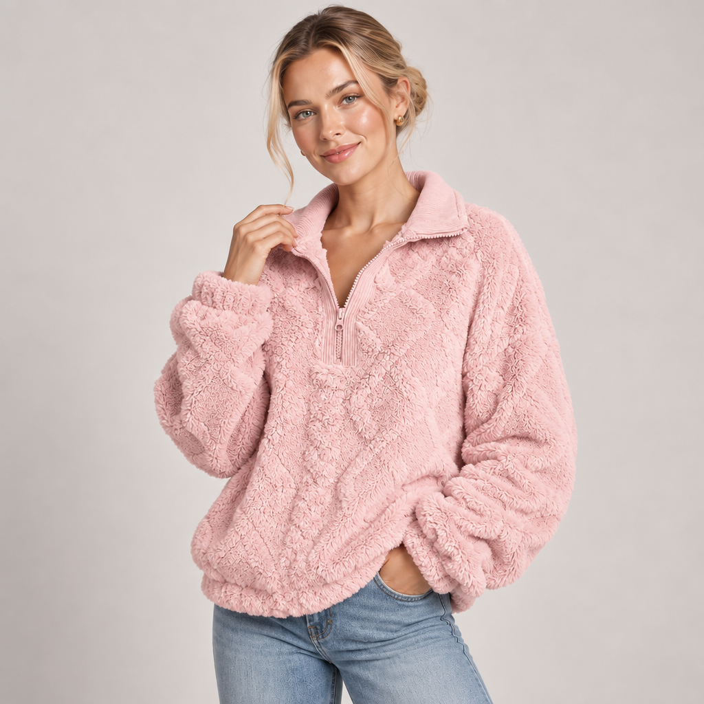 Quarter Zip Jumper Women Textured Fleece Relaxed Fit 1