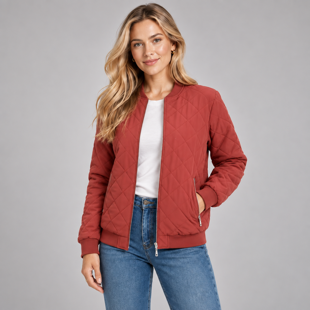 Quilted Bomber Jacket for Women Lightweight Padded Zip Up with Pockets 2