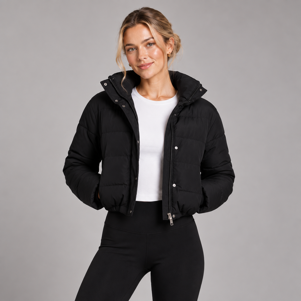 Quilted Cropped Puffer Jacket With Hood 0