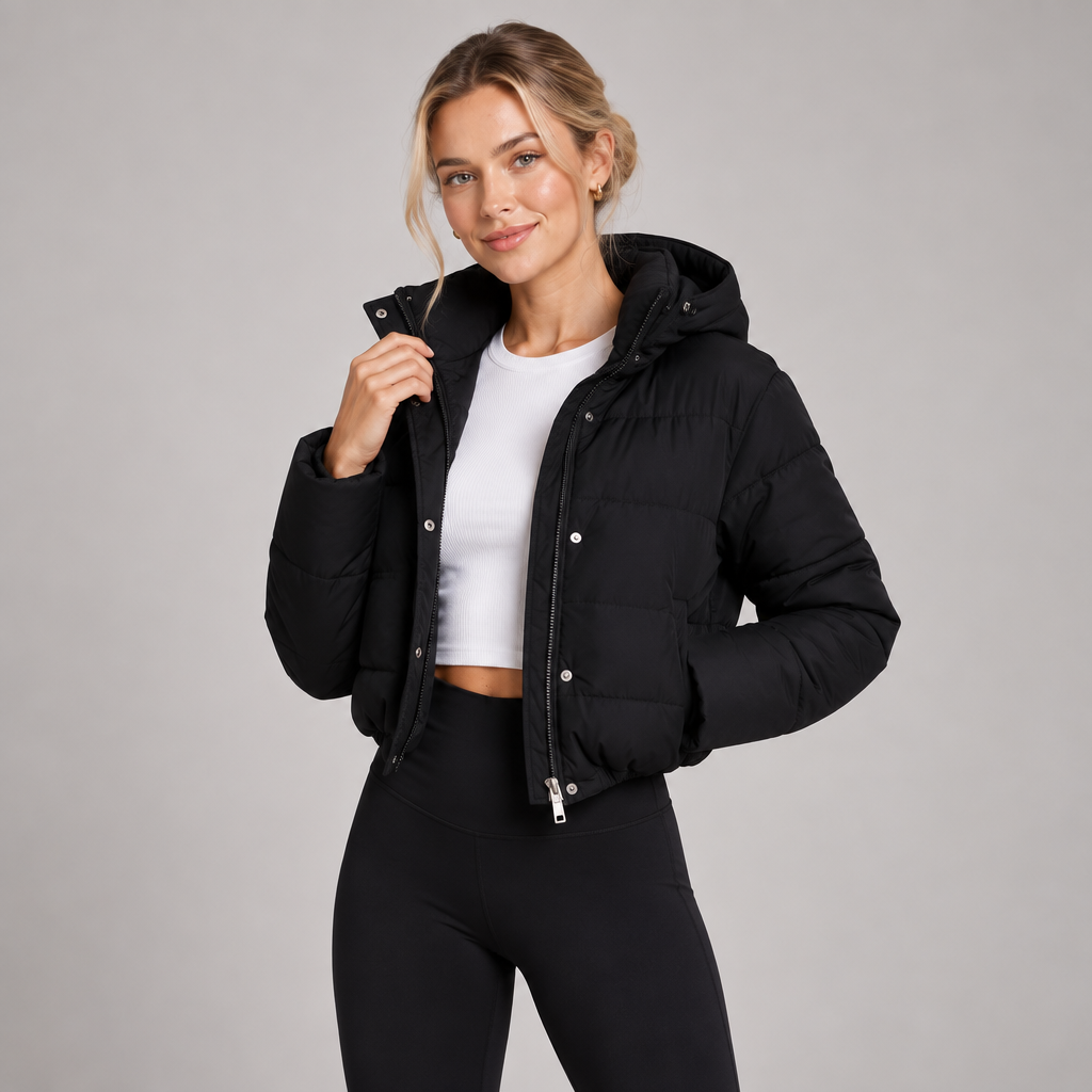 Quilted Cropped Puffer Jacket With Hood 1