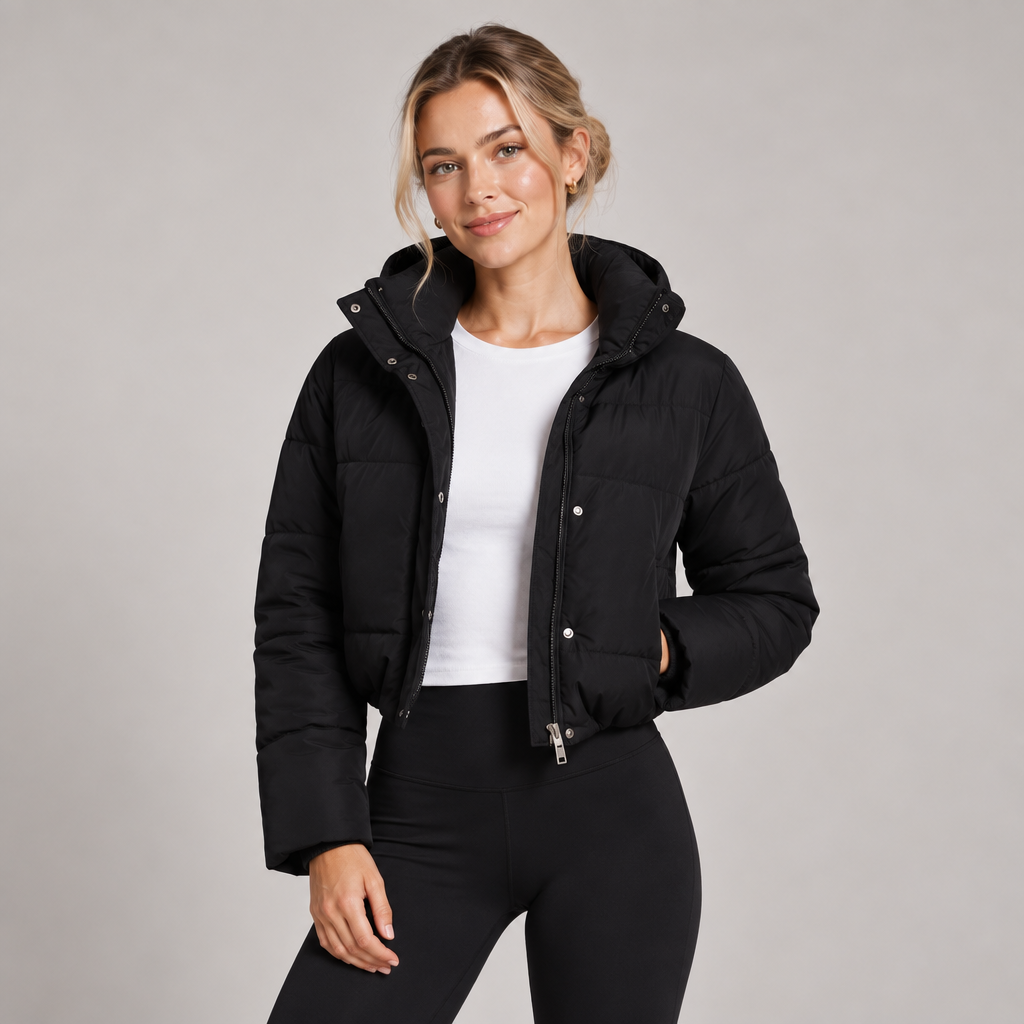 Quilted Cropped Puffer Jacket With Hood 2
