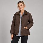 Quilted Jacket Women Diamond Stitch Corduroy Collar Relaxed Fit 1