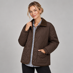 Quilted Jacket Women Diamond Stitch Corduroy Collar Relaxed Fit 2