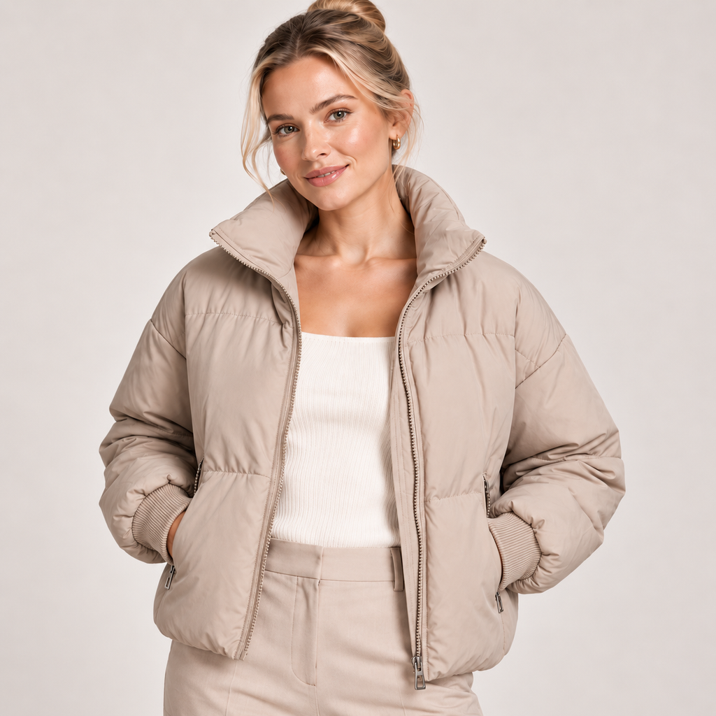 Quilted Padded Puffer Jacket Women High Neck Winter 0