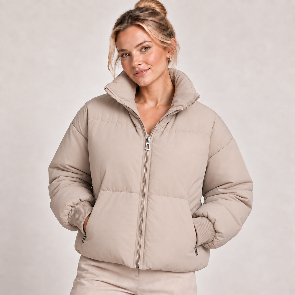 Quilted Padded Puffer Jacket Women High Neck Winter 1