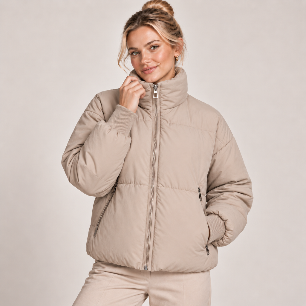 Quilted Padded Puffer Jacket Women High Neck Winter 2