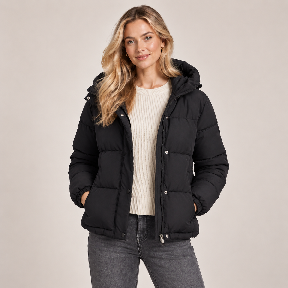 Quilted Puffer Jacket Women Zip Up Relaxed Fit Padded 0