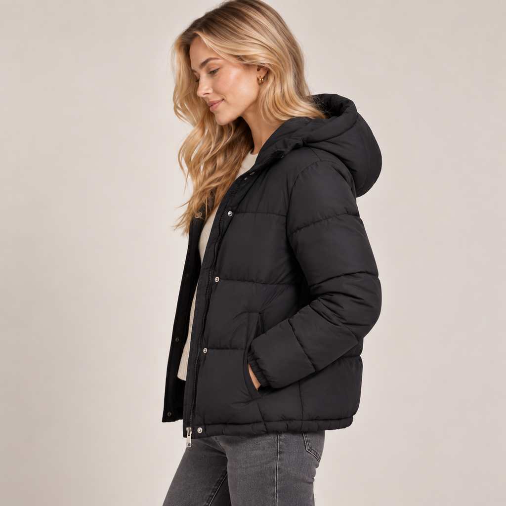 Quilted Puffer Jacket Women Zip Up Relaxed Fit Padded 1
