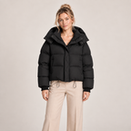 Quilted Puffer Jacket Women with Oversized Hood 0