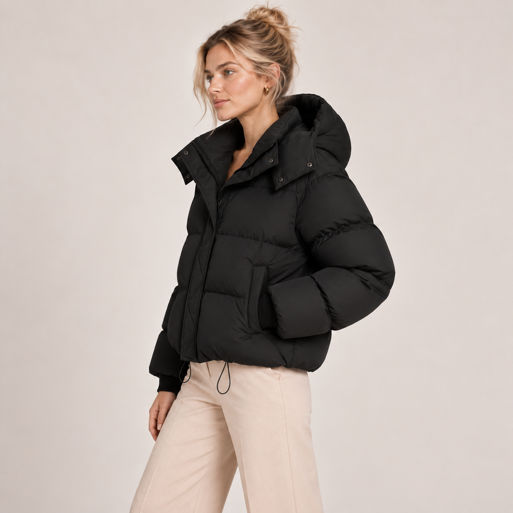 Quilted Puffer Jacket Women with Oversized Hood 1